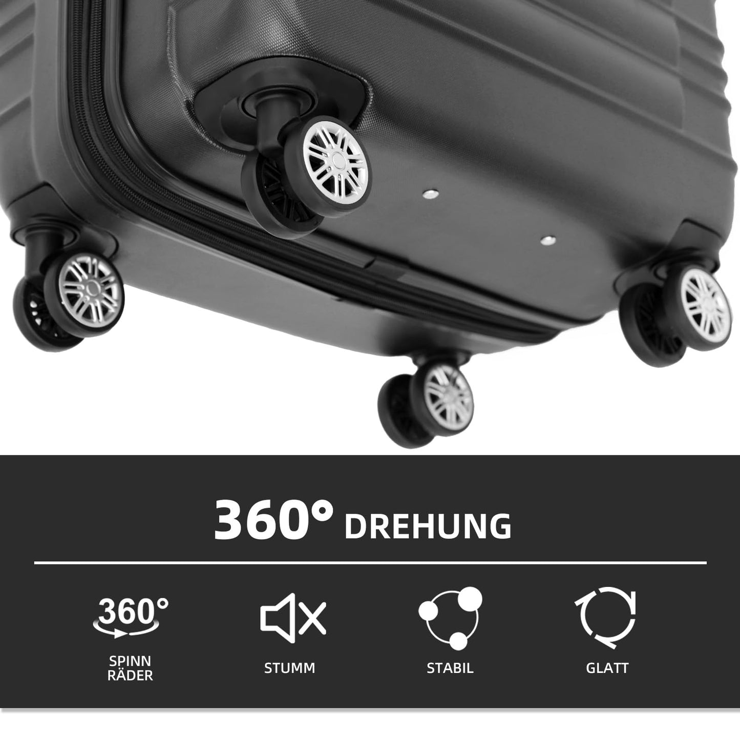 BEIBYE Zwillingsrollen Reisekoffer Koffer Trolleys Hartschale M-L-XL-Set (Schwarz, L)