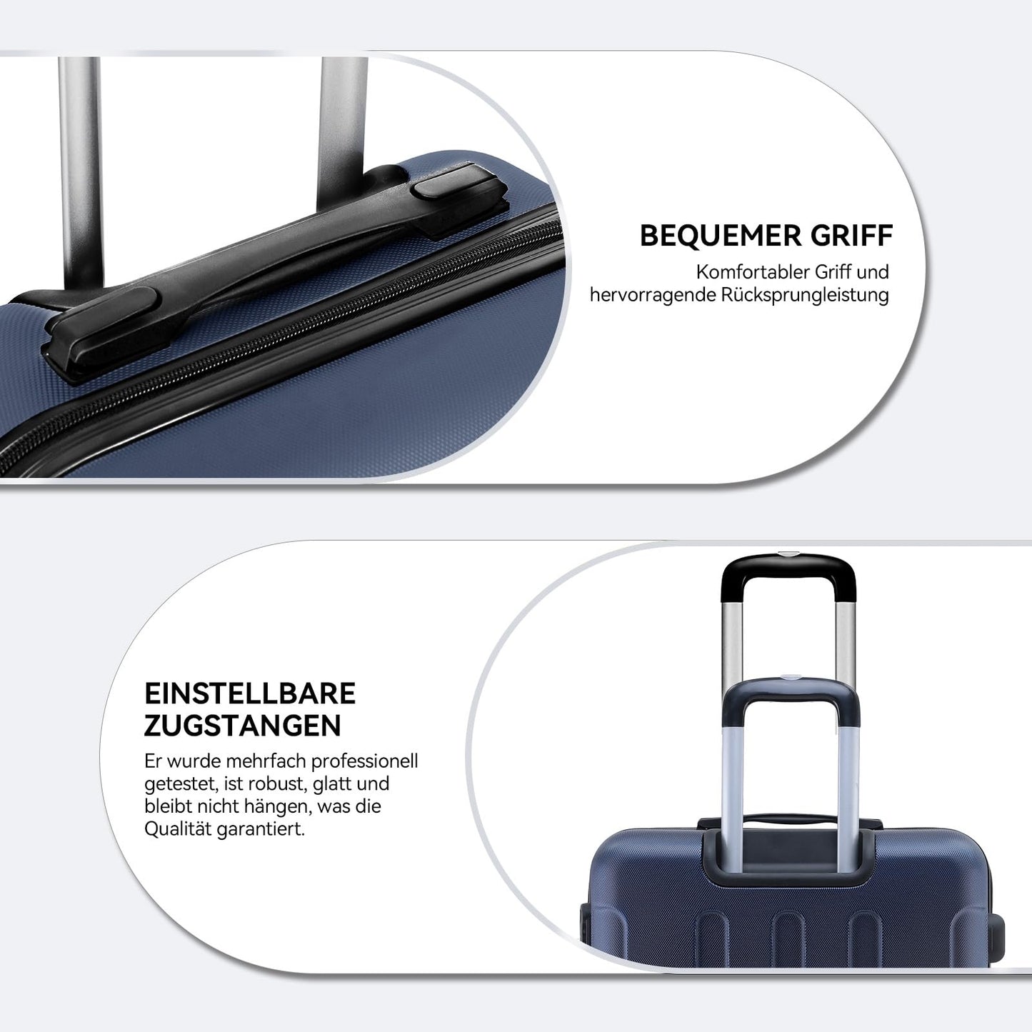 BEIBYE Hartschalen-Koffer Trolley Rollkoffer Reisekoffer Handgepäck 4 Rollen (M-L-XL-Set) (Dunkelblau, L)