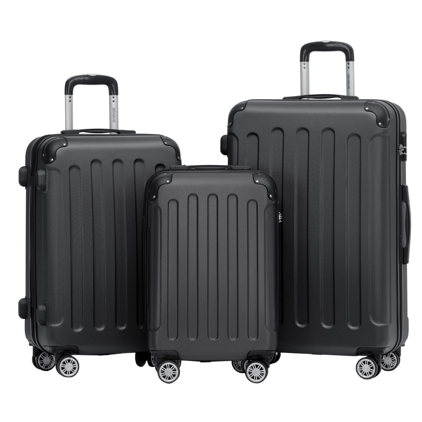 BEIBYE 2045 Zwillingsrollen 3tlg. Reisekoffer Koffer Kofferset Trolleys Hartschale in 20 Farben (Schwarz)