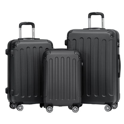BEIBYE 2045 Zwillingsrollen 3tlg. Reisekoffer Koffer Kofferset Trolleys Hartschale in 20 Farben (Schwarz)