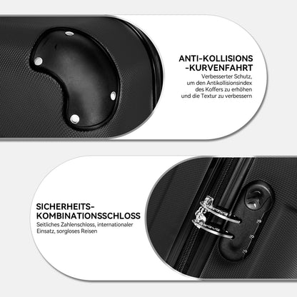 BEIBYE Hartschalen-Koffer Trolley Rollkoffer Reisekoffer Handgepäck 4 Rollen (M-L-XL-Set) (Schwarz, L)