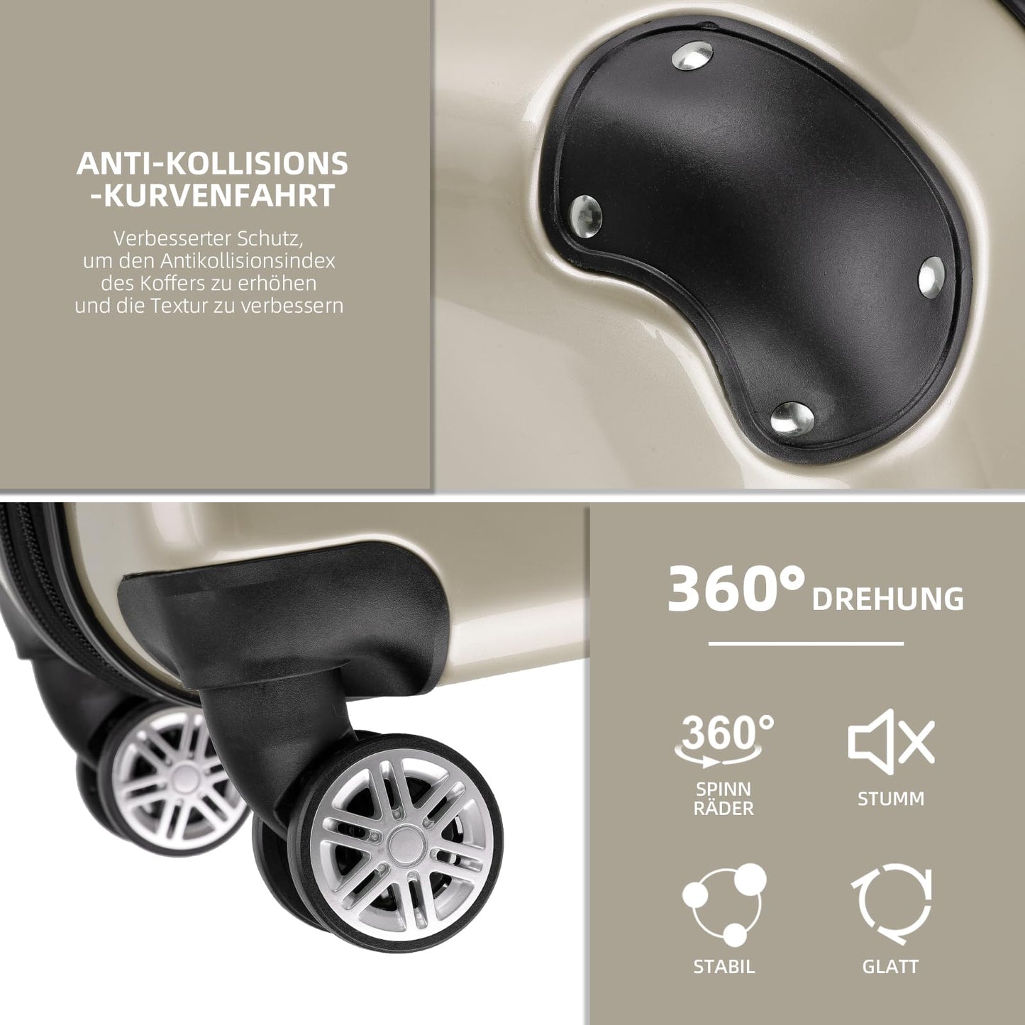 BEIBYE Hartschalen Koffer Trolley Rollkoffer Reisekoffer 4 Zwillingsrollen Polycabonat (Champagner, 76cm -110L)