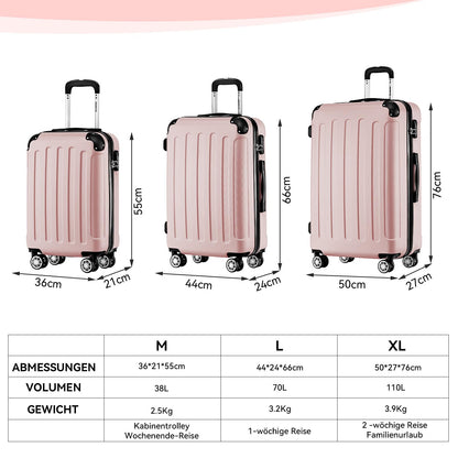 BEIBYE- Hartschalenkoffer Koffer Trolley Rollkoffer Reisekoffer Zahlenschloß 4 Zwilings-Rollen (Rosa-Gold, Small-55cm)