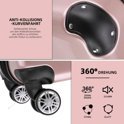 BEIBYE Hartschalen Koffer Trolley Rollkoffer Reisekoffer 4 Zwillingsrollen Polycabonat (Rosa Gold, Handgepäck 55cm-40L)