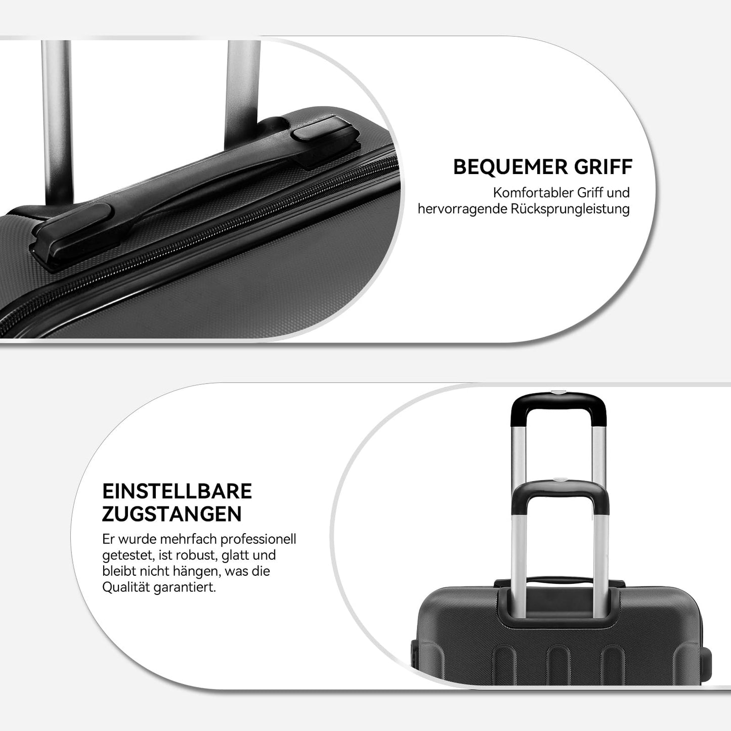 BEIBYE Hartschalen-Koffer Trolley Rollkoffer Reisekoffer Handgepäck 4 Rollen (M-L-XL-Set) (Schwarz, L)