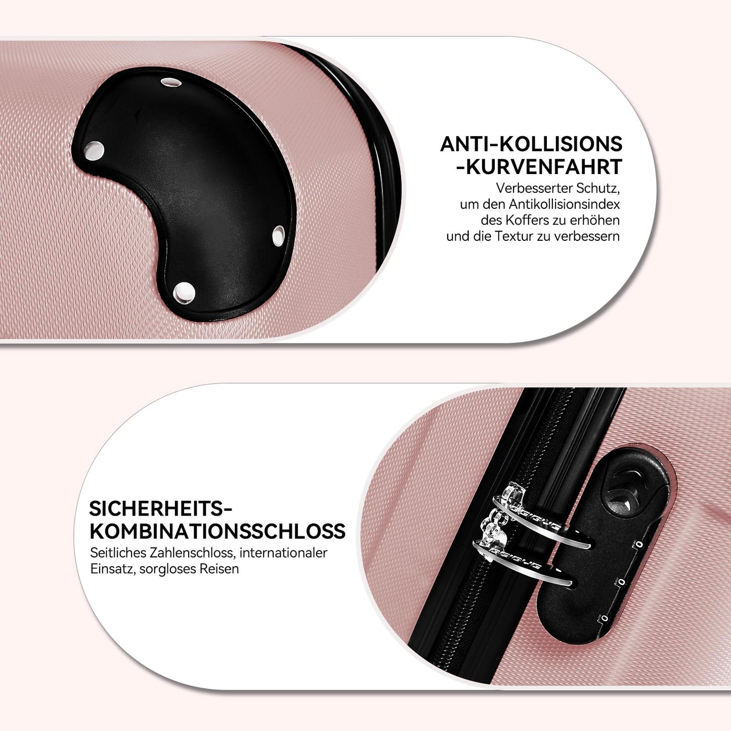 BEIBYE- Hartschalenkoffer Koffer Trolley Rollkoffer Reisekoffer Zahlenschloß 4 Zwilings-Rollen (Rosa-Gold, Small-55cm)