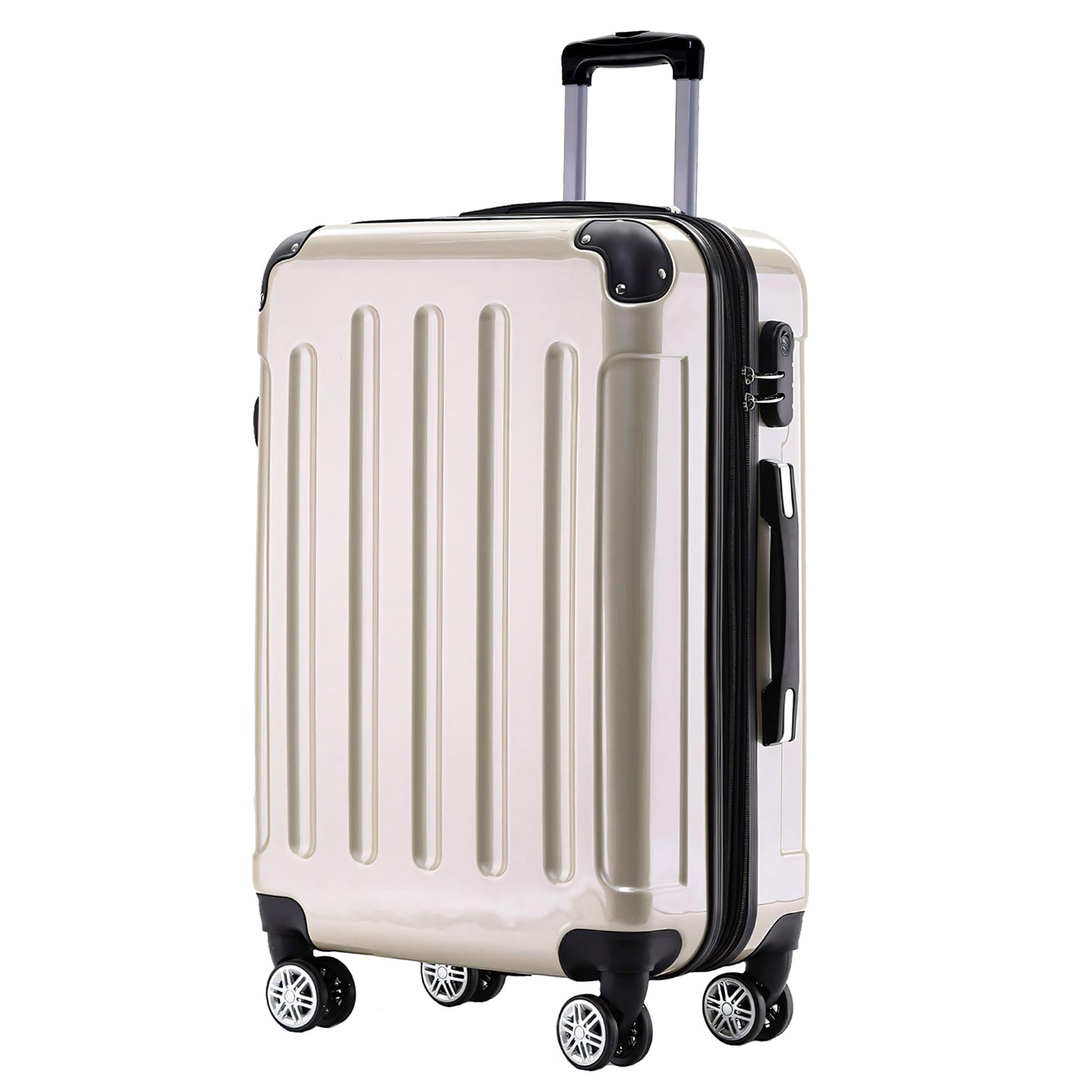 BEIBYE Hartschalen Koffer Trolley Rollkoffer Reisekoffer 4 Zwillingsrollen Polycabonat (Champagner, 76cm -110L)