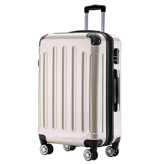 BEIBYE Hartschalen Koffer Trolley Rollkoffer Reisekoffer 4 Zwillingsrollen Polycabonat (Champagner, 76cm -110L)