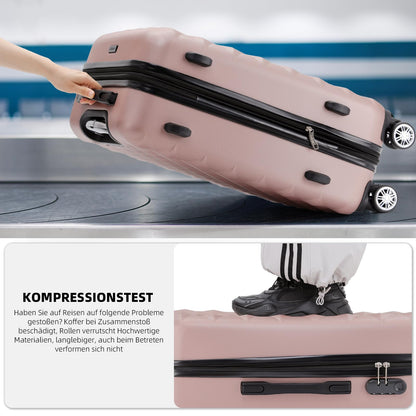 BEIBYE Zwillingsrollen 2066 Hartschale Trolley Koffer Reisekoffer Gepäck M-L-XL-Set (Rosa Gold, M)