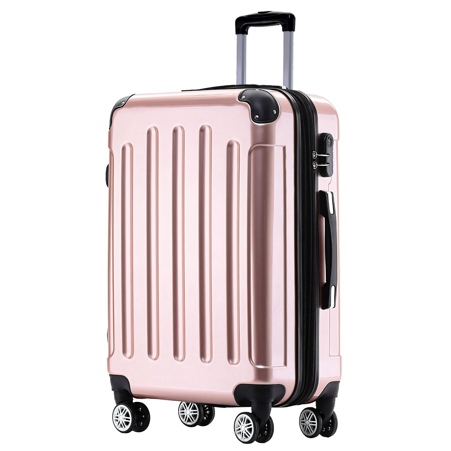 BEIBYE Hartschalen Koffer Trolley Rollkoffer Reisekoffer 4 Zwillingsrollen Polycabonat (Rosa Gold, Handgepäck 55cm-40L)