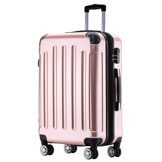 BEIBYE Hartschalen Koffer Trolley Rollkoffer Reisekoffer 4 Zwillingsrollen Polycabonat (Rosa Gold, Handgepäck 55cm-40L)