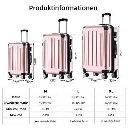 BEIBYE Hartschalen Koffer Trolley Rollkoffer Reisekoffer 4 Zwillingsrollen Polycabonat (Rosa Gold, Handgepäck 55cm-40L)