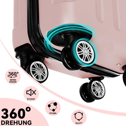 BEIBYE- Hartschalenkoffer Koffer Trolley Rollkoffer Reisekoffer Zahlenschloß 4 Zwilings-Rollen (Rosa-Gold, Small-55cm)
