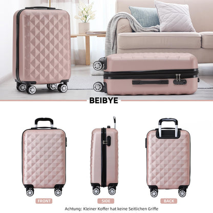BEIBYE Zwillingsrollen 2066 Hartschale Trolley Koffer Reisekoffer Gepäck M-L-XL-Set (Rosa Gold, M)