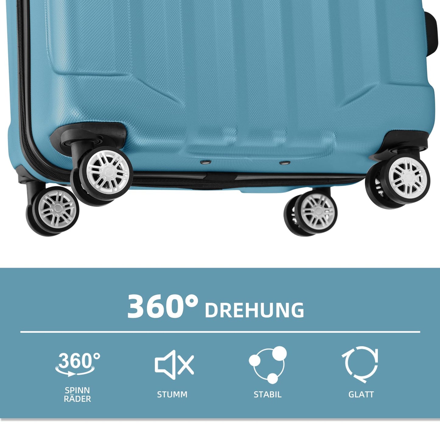 BEIBYE TSA-Schloß 2080 Zwillingsrollen 3 TLG. Reisekofferset Koffer Kofferset Trolley Trolleys Hartschale (Ice Blue)