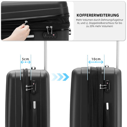 BEIBYE TSA-Schloß 2080 Zwillingsrollen 3 TLG. Reisekofferset Koffer Kofferset Trolley Trolleys Hartschale (Schwarz)