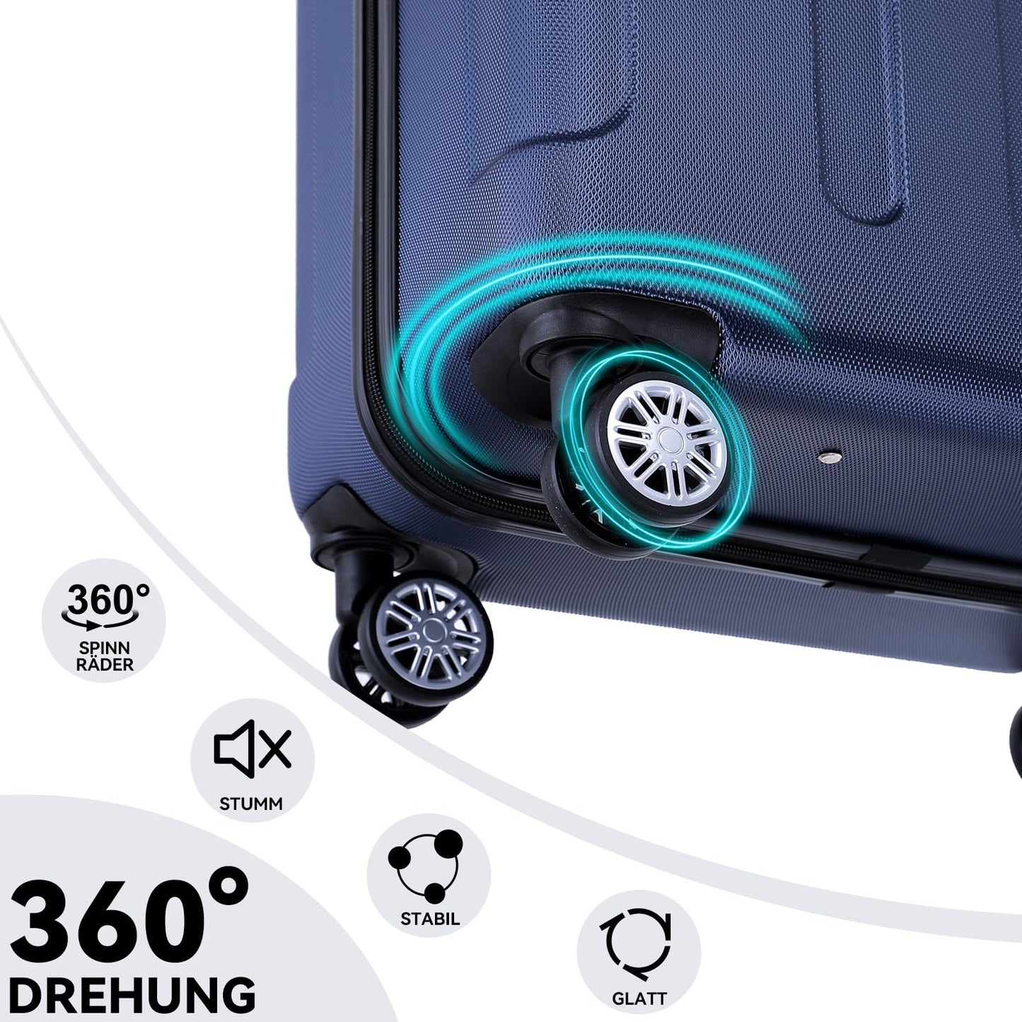 BEIBYE Hartschalen-Koffer Trolley Rollkoffer Reisekoffer Handgepäck 4 Rollen (M-L-XL-Set) (Dunkelblau, L)