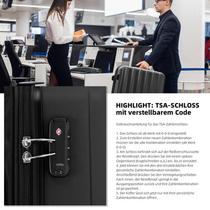 BEIBYE TSA-Schloß 2080 Zwillingsrollen 3 TLG. Reisekofferset Koffer Kofferset Trolley Trolleys Hartschale (Schwarz)