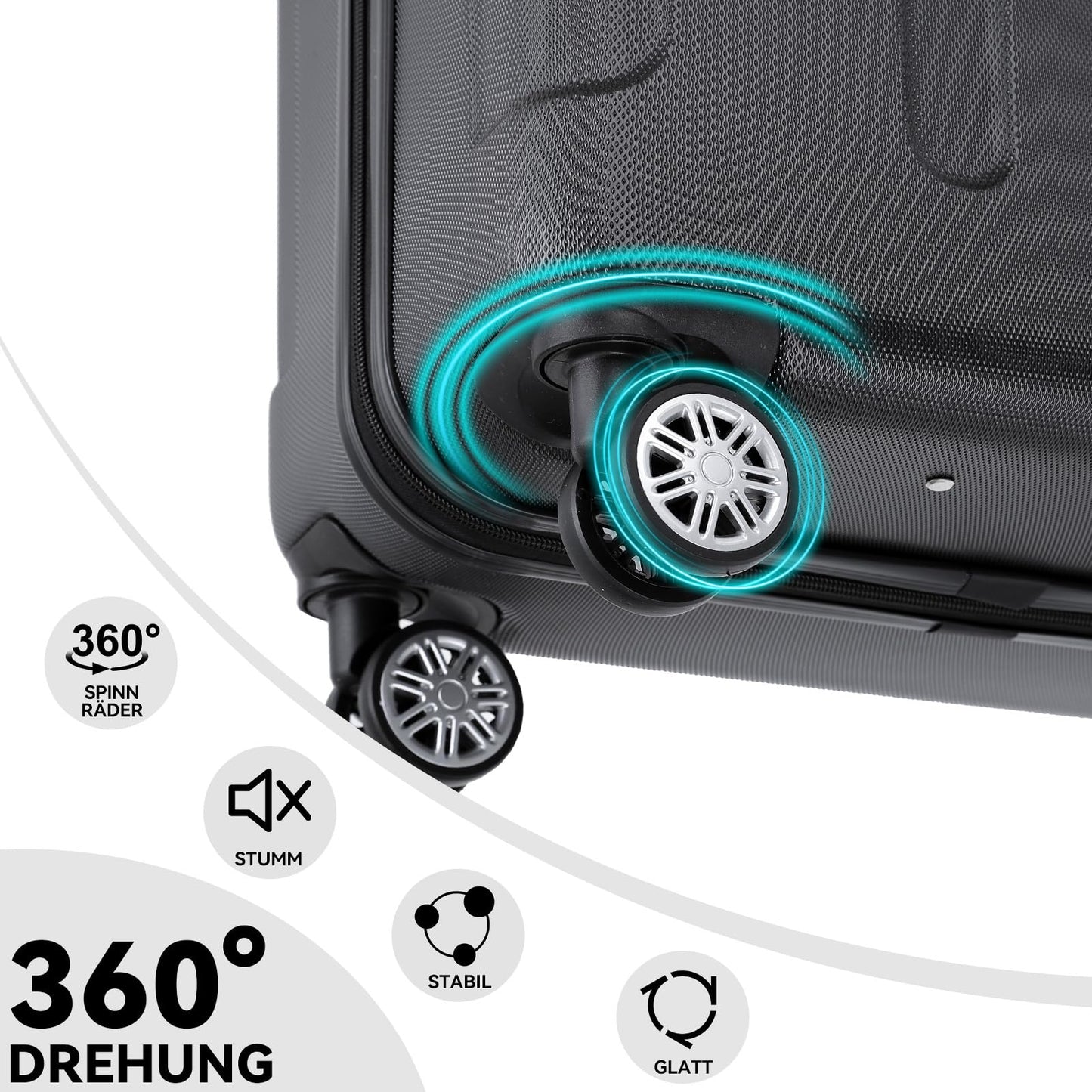 BEIBYE Hartschalen-Koffer Trolley Rollkoffer Reisekoffer Handgepäck 4 Rollen (M-L-XL-Set) (Schwarz, L)