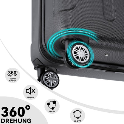 BEIBYE Hartschalen-Koffer Trolley Rollkoffer Reisekoffer Handgepäck 4 Rollen (M-L-XL-Set) (Schwarz, L)