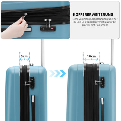 BEIBYE TSA-Schloß 2080 Zwillingsrollen 3 TLG. Reisekofferset Koffer Kofferset Trolley Trolleys Hartschale (Ice Blue)