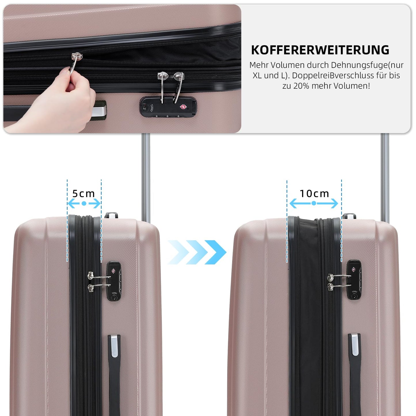 BEIBYE TSA-Schloß 2080 Gepäck Zwillingsrollen Reisekoffer Koffer Trolley Hartschale Dehnungsfuge (Rosa Gold, L)