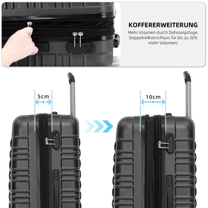 BEIBYE Zwillingsrollen Reisekoffer Koffer Trolleys Hartschale M-L-XL-Set (Schwarz, L)