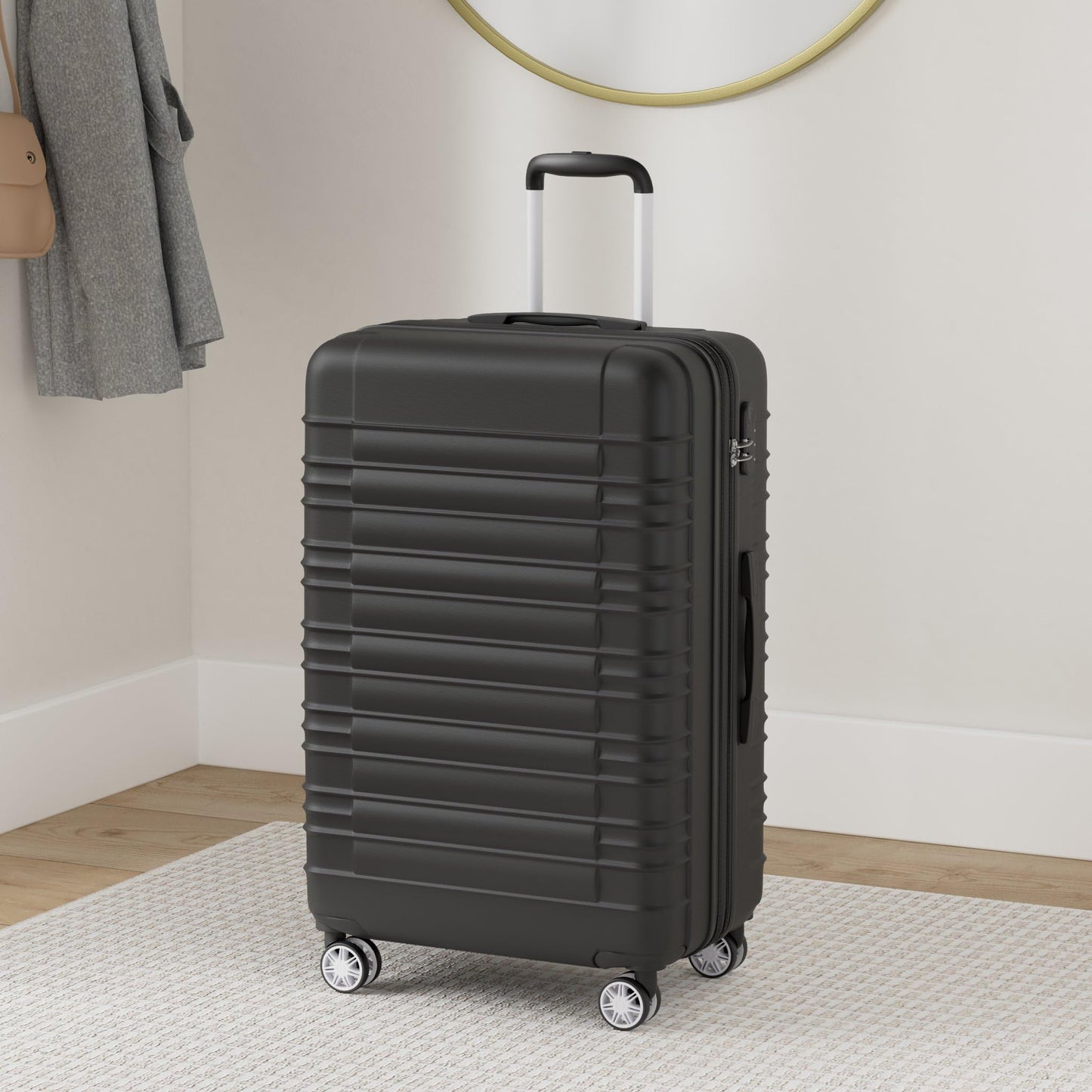 BEIBYE Zwillingsrollen Reisekoffer Koffer Trolleys Hartschale M-L-XL-Set (Schwarz, L)