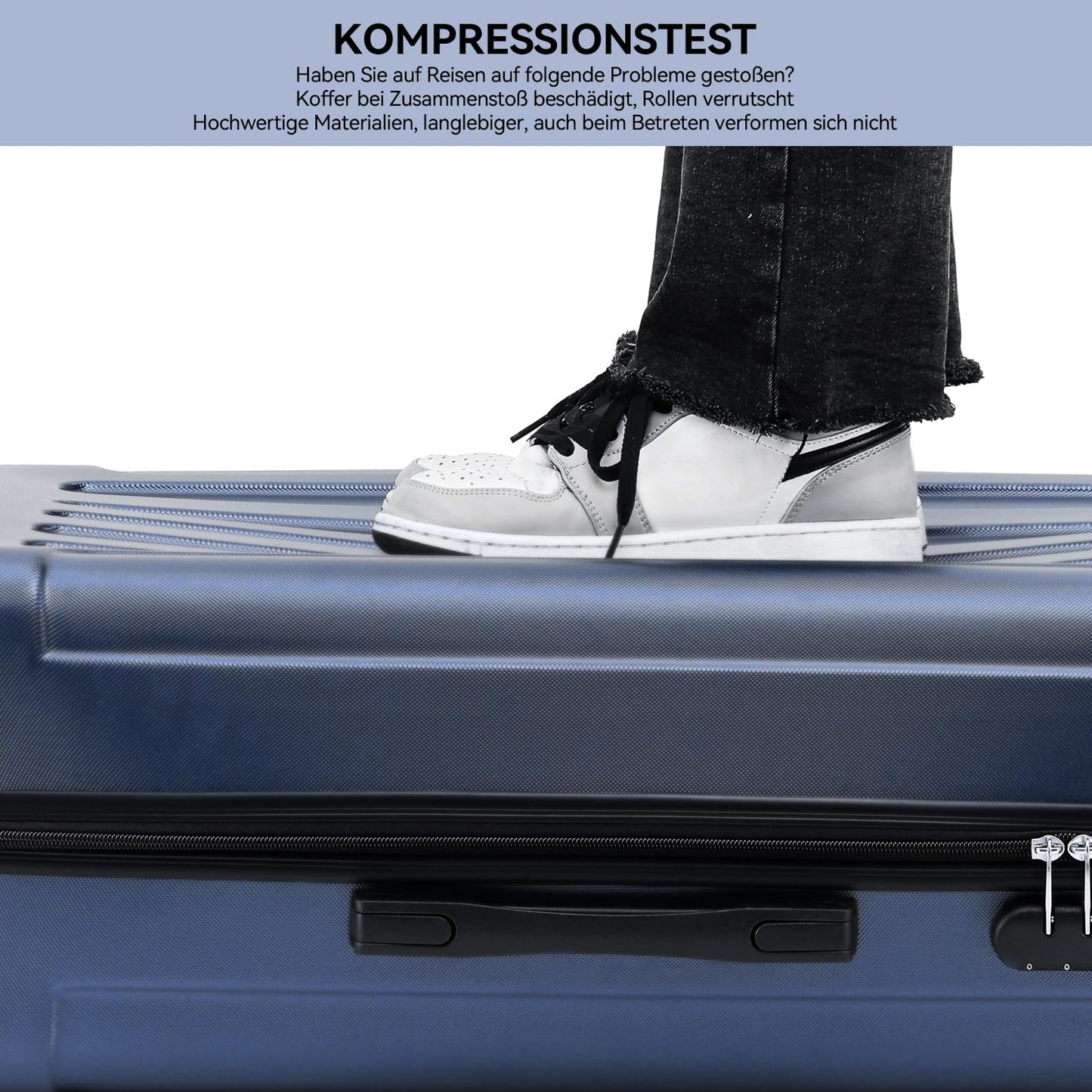 BEIBYE Hartschalen-Koffer Trolley Rollkoffer Reisekoffer Handgepäck 4 Rollen (M-L-XL-Set) (Dunkelblau, L)