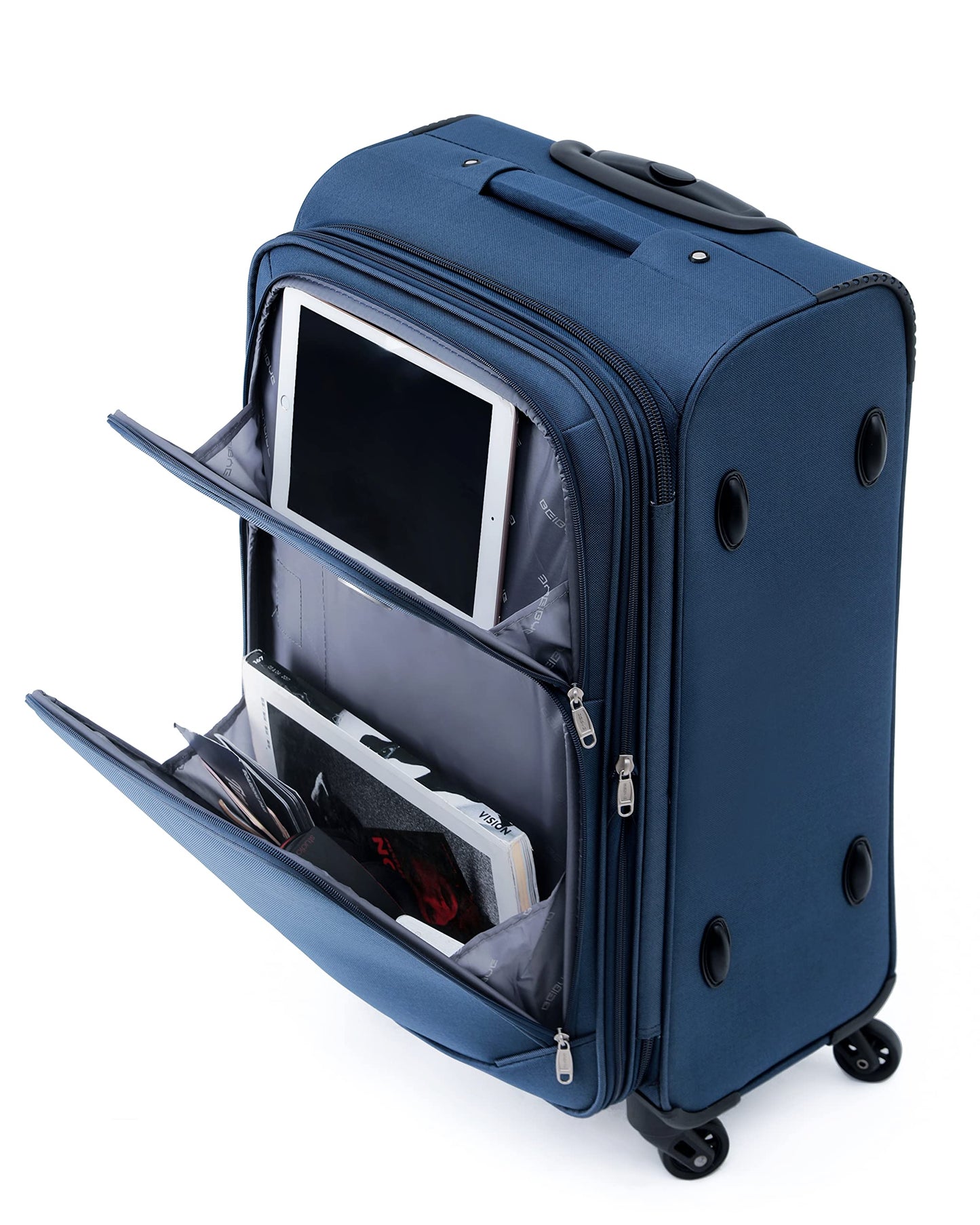 BEIBYE Leichter Stoffkoffer Kofferset Trolley Außentaschen Dehungsfuge mehr Stauraum mit Zahlenschloss (Schwarz, M-Handgepäck-54cm)