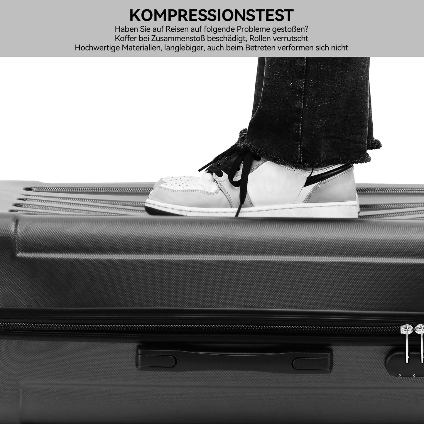 BEIBYE Hartschalen-Koffer Trolley Rollkoffer Reisekoffer Handgepäck 4 Rollen (M-L-XL-Set) (Schwarz, L)