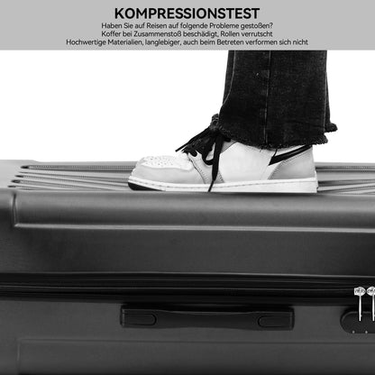 BEIBYE Hartschalen-Koffer Trolley Rollkoffer Reisekoffer Handgepäck 4 Rollen (M-L-XL-Set) (Schwarz, L)