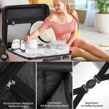 BEIBYE Zwillingsrollen 2066 Hartschale Trolley Koffer Reisekoffer Gepäck M-L-XL-Set (Rosa Gold, M)