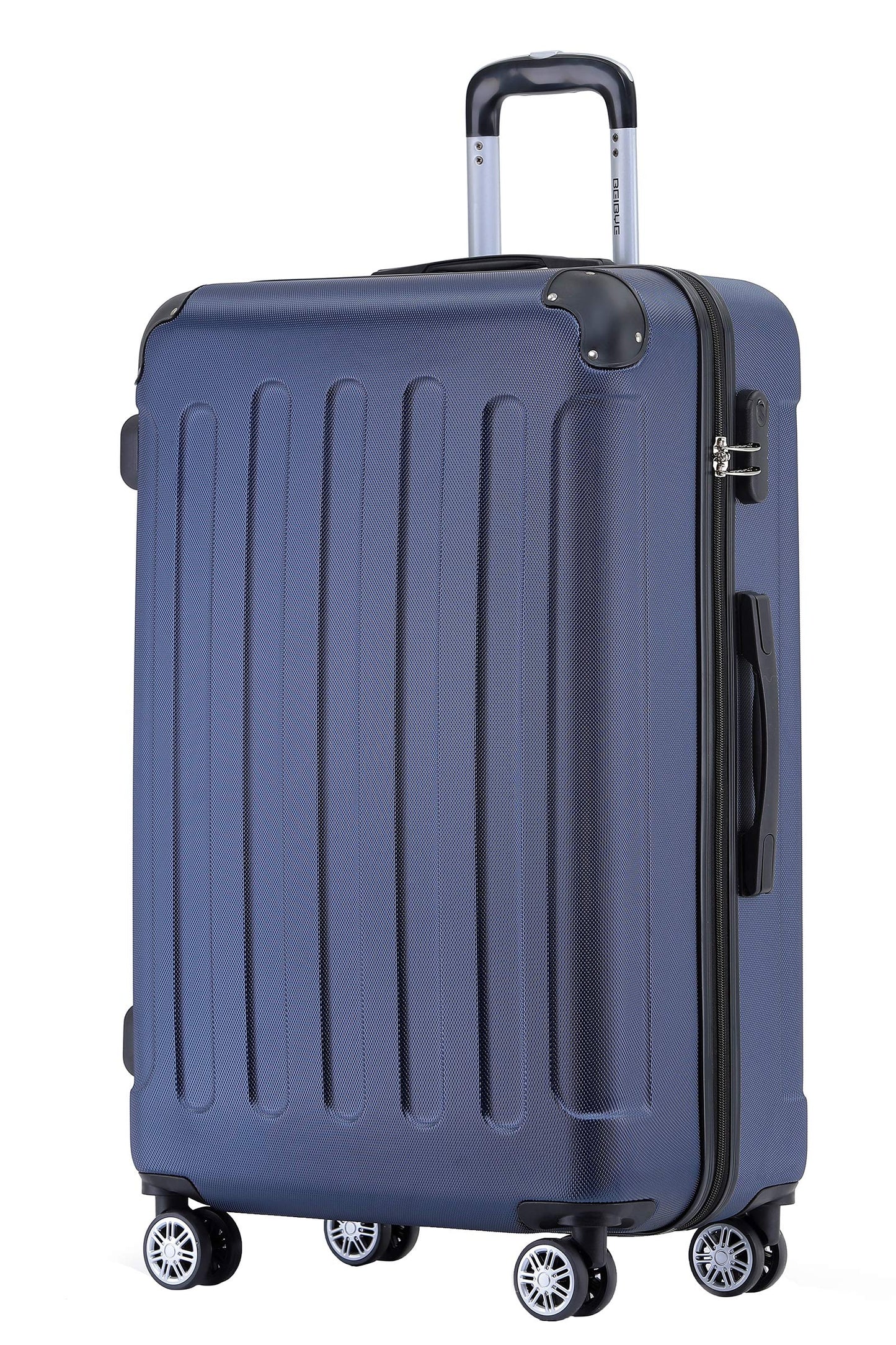 BEIBYE Hartschalen-Koffer Trolley Rollkoffer Reisekoffer Handgepäck 4 Rollen (M-L-XL-Set) (Dunkelblau, L)