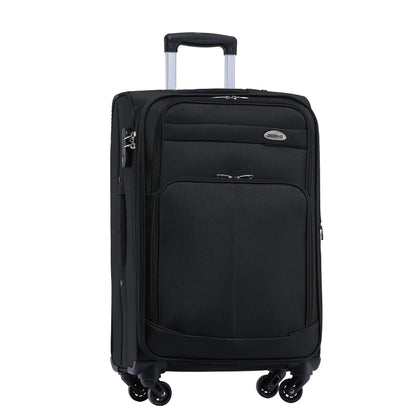 BEIBYE Leichter Stoffkoffer Kofferset Trolley Außentaschen Dehungsfuge mehr Stauraum mit Zahlenschloss (Schwarz, M-Handgepäck-54cm)